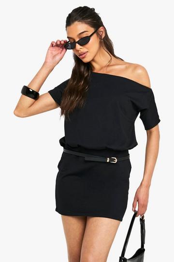 Cotton Off the Shoulder Bodycon T-shirt Dress black