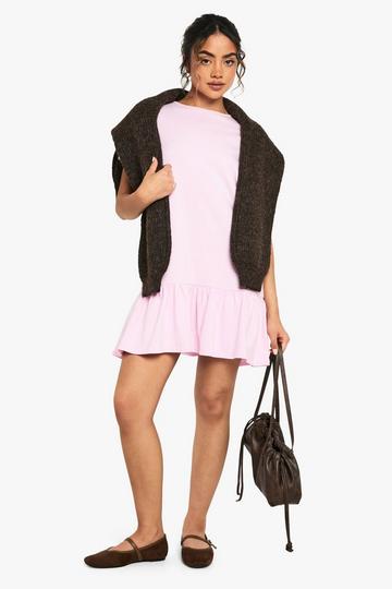 Cotton Ruffle Dropped Hem Smock Dress baby pink