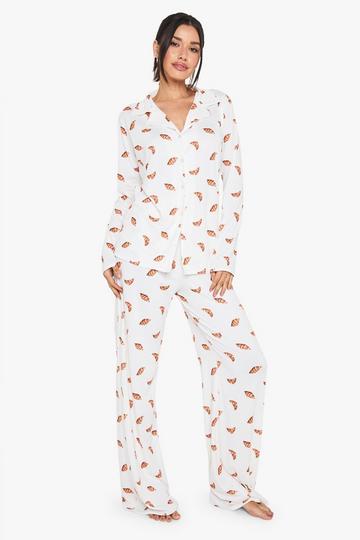 Tall Croissant Pyjama Set Met Lange Mouwen En Broek white