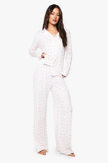 Tall Bow Print Long Sleeve and Trouser PJ Set pink