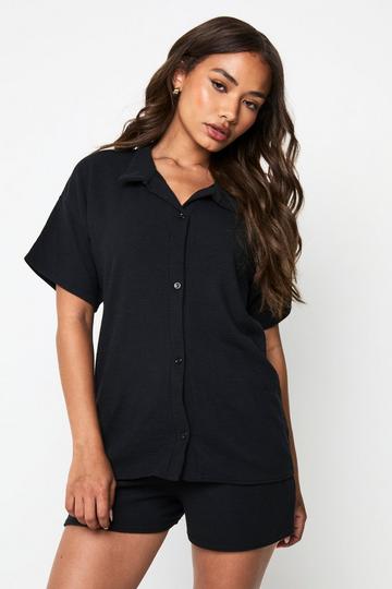 Geribbelde Lounge Overhemd En Shorts Set black