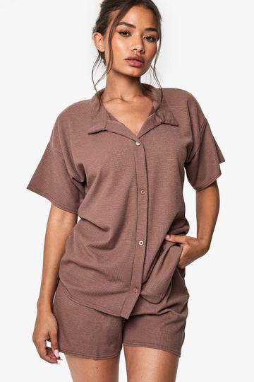 Rib Short Sleeve Shirt & Shorts Set mocha