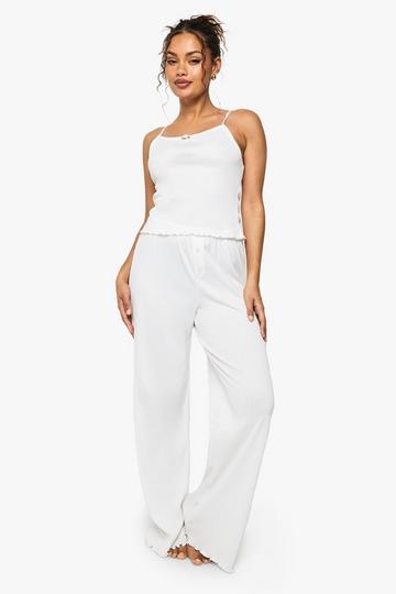 Pointellepyjamas med vida byxor och linne white