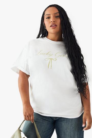 PLUS ST PADDYS DAY LUCKY GIRLY OVERSIZED T-SHIRT white