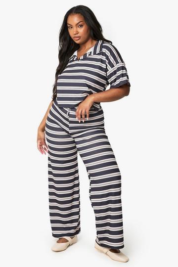 Plus Stripe Wide Leg Trousers navy