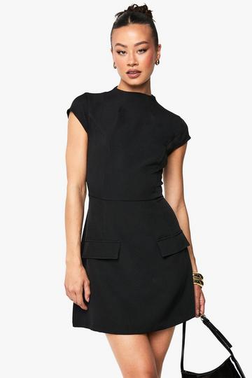Tall High Neck Structured Tailored Mini Dress black