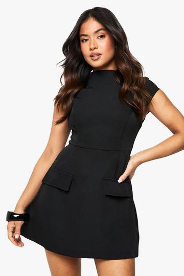 Petite High Neck Structured Tailored Mini Dress black