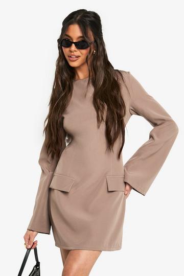 Long Sleeve Slash Neck Tailored Mini Dress taupe