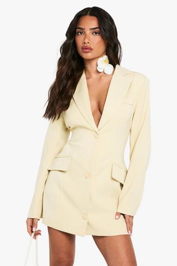 Petite Tailored Structured Cinched Waist Blazer Dress lemon