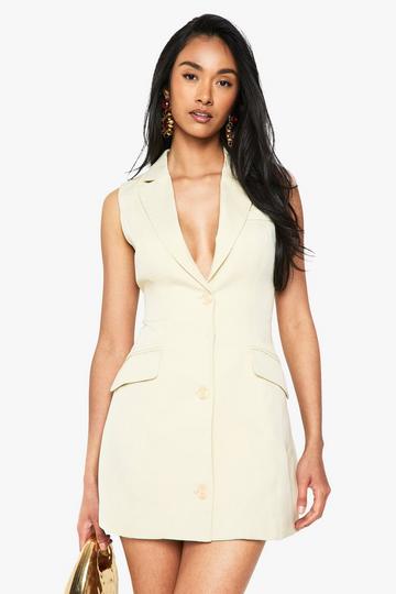 Tailored Structured Cinched Waist Sleeveless Blazer Dress lemon