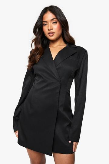 Petite Structured Oversized Wrap Over Blazer Dress black