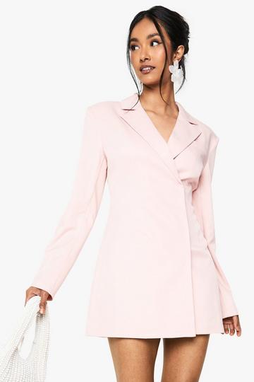 Structured Oversized Wrap Over Blazer Dress pink