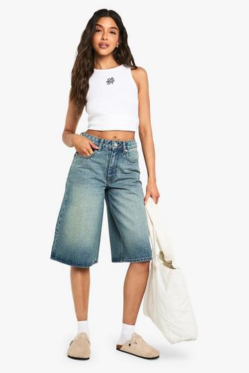 Longline Denim Jort mid blue