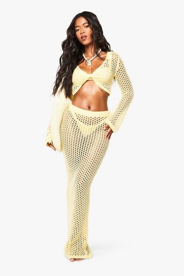 Beach Crochet Knitted Maxi Skirt lemon