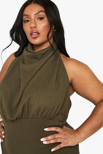 Plus High Cowl Ruched Body Top khaki