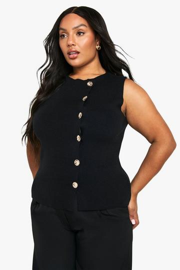 PLUS ASSYMETTRIC GOLD BUTTON WAISTCOAT black