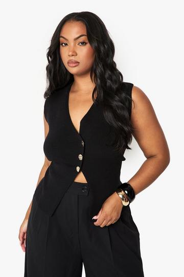 Plus Asymmetric Gold Button Down Waistcoat black