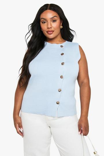 PLUS ASSYMETTRIC GOLD BUTTON DOWN WAISTCOAT baby blue