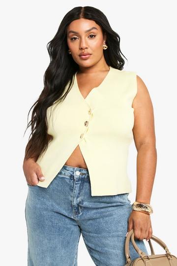 PLUS ASSYMETTRIC GOLD BUTTON WAISTCOAT lemon
