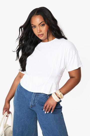 Plus Seam Detail Peplum Hem T-Shirt white