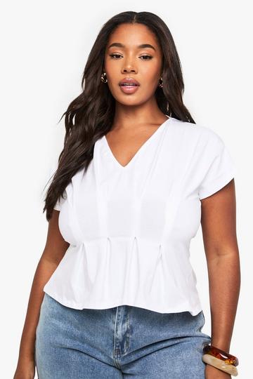 Plus Seam Detail Cotton Peplum Top white