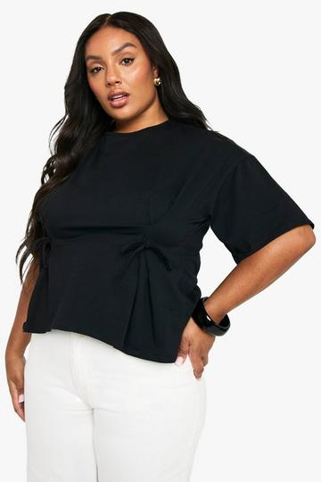 Plus Katoenen Peplum T-Shirt Met Ceintuur black