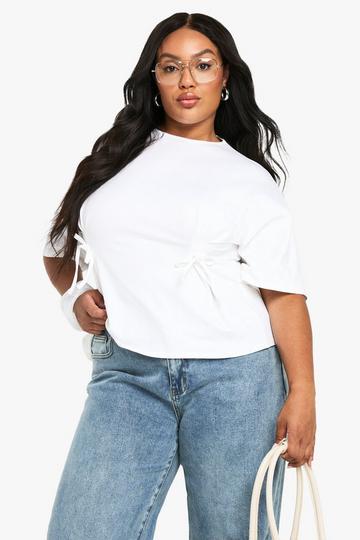 Plus Katoenen Peplum T-Shirt Met Ceintuur white