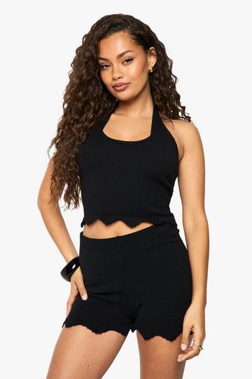 Gebreide Top Met Halter Neck En Geribbelde Zoom En Shorts black