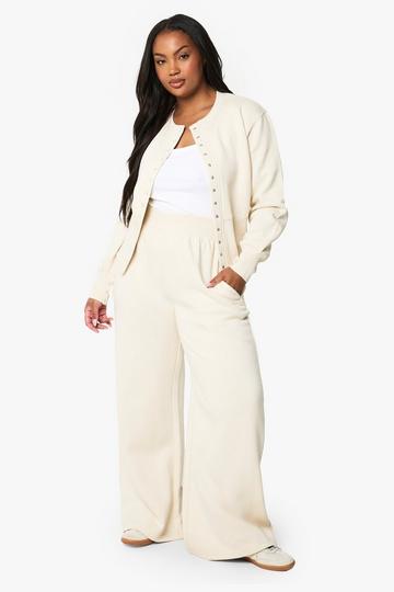 Plus Deep Hem Popper Bomber Sweatshirt Tracksuit ecru
