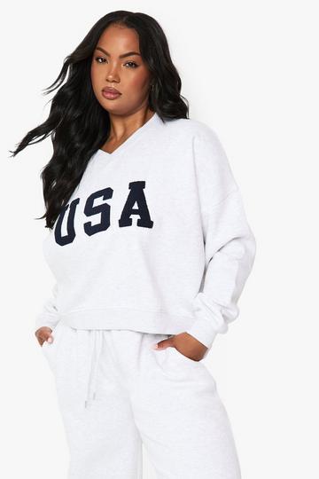 Plus Oversized USA Trui Met V-Hals ash grey