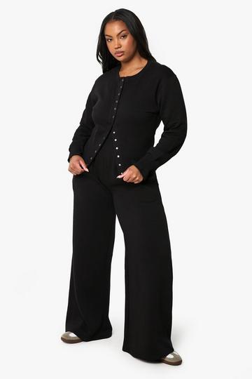 Plus Deep Hem Popper Bomber Sweatshirt Tracksuit black