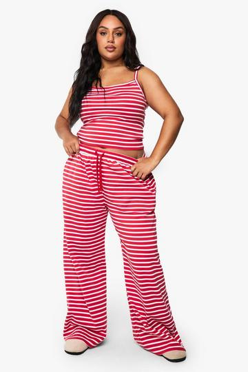Plus Stripped Wide Leg Trousers red