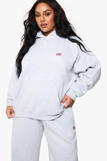 Grey PLUS USA FLAG EMBROIDED OVERSIZED HOODIE