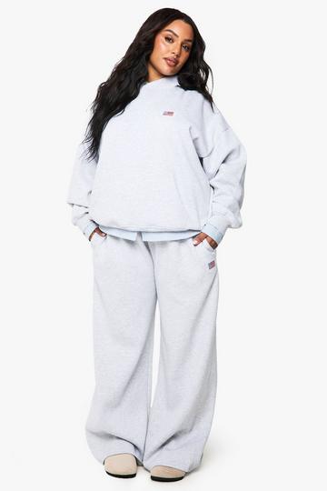 USA FLAG EMBROIDED OVERSIZED WIDE LEG JOGGER ash grey