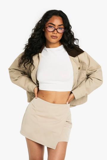 Tailored Wrap Front Mini Skort beige