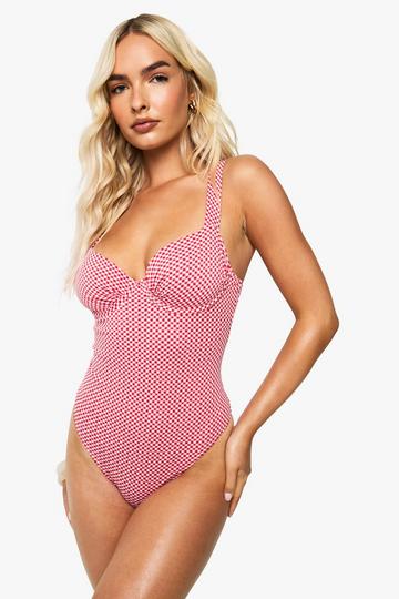 Seersucker Balcony Swimsuit red