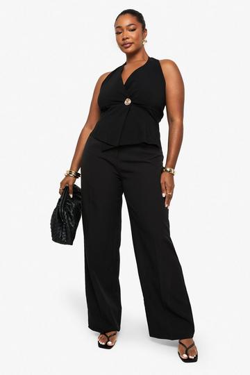 Plus Woven Tailored Slim Straight Leg Trouser black