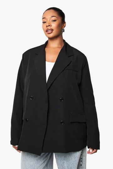 Plus Woven Double Breasted Oversized Blazer black