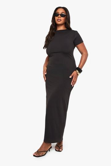 Plus sculpt cap sleeve maxi dress black