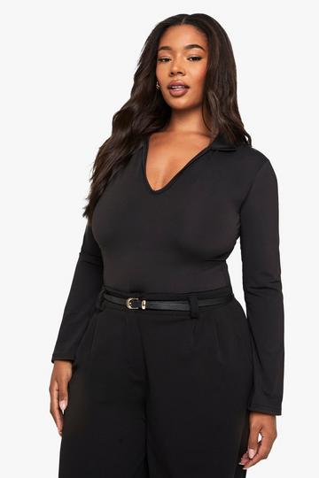Plus sculpt collared plunge bodysuit black