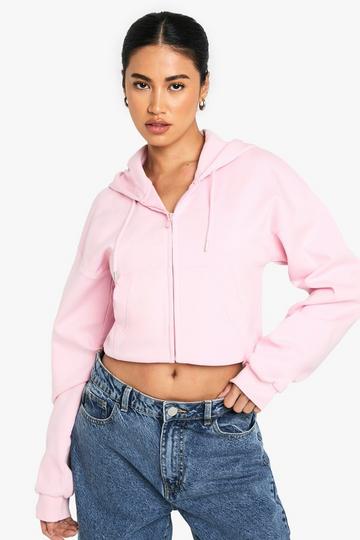 Interlock Cropped Zip Through Hoodie pink
