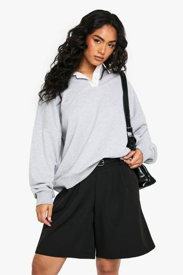 Loopback Contrast Collar Rugby Shirt ash grey