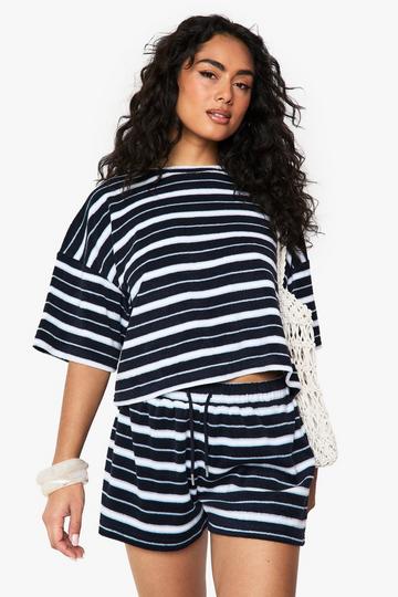 Gestreepte Badstoffen Boxy Crop Top navy