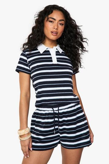 Gestreepte Badstoffen Rugby Top navy