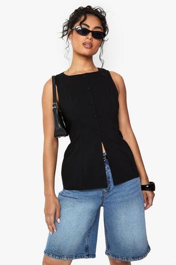 Bengaline button through longline waistcoat black