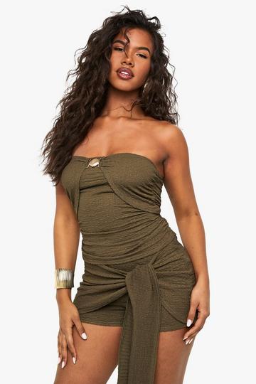 TEXTURED SHELL TRIM DETAIL BANDEAU TOP khaki