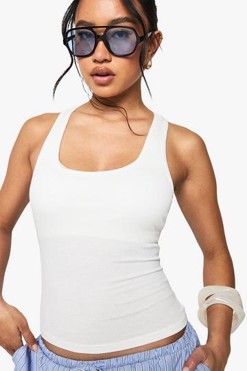Built In Padded Soft Ribbed Tank Top With Racer Back white
