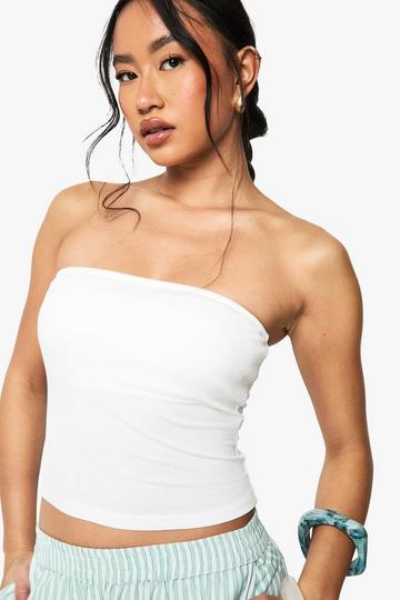 Built In Padded Soft Ribbed Bandeau Top white