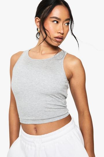 Built In Padded Soft Ribbed Racer Neck Tank Top grey marl
