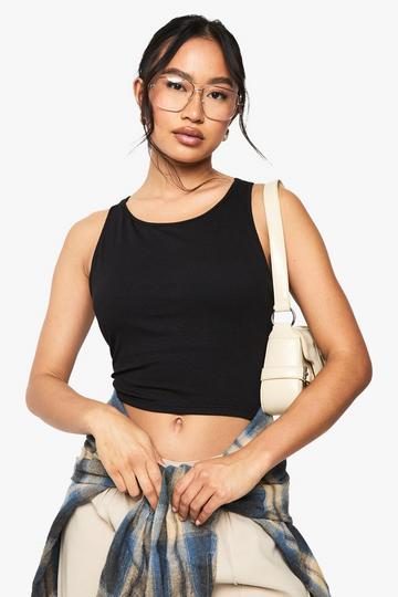 Built In Padded Soft Ribbed Racer Neck Tank Top black